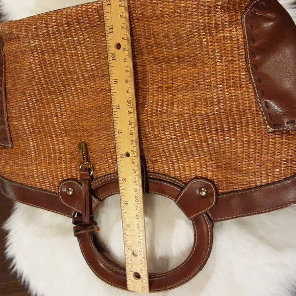 Fossil Vintage Brown Woven Straw Triple Compartment Satchel Purse Bag - Picture 7 of 7